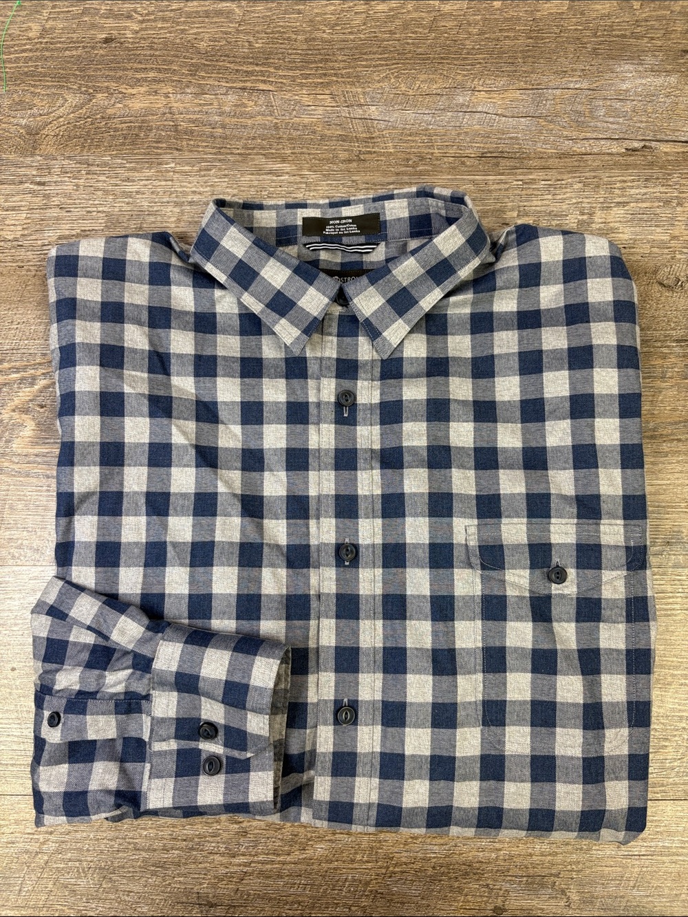 Nordstrom Men’s Shop XL Navy Gray Gingham Non-Iron Cotton Button Down Shirt
